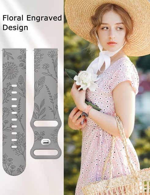 Minyee Floral Engraved Band Compatible with Fitbit Versa 2/Versa Lite, Soft Silicone Dandelion Flower Pattern Strap