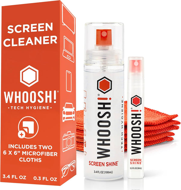 WHOOSH! Screen Shine Duo - Screen Cleaner Spray for iPad, Monitor, Laptop, MacBook - 3.4 oz & 0.3 oz Bottles