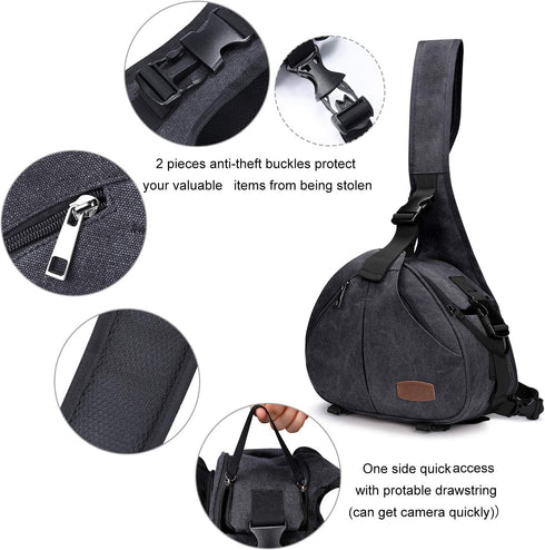 S-ZONE Canvas Camera Sling Bag, Anti-theft Backpack Shoulder Crossbody Case with Tripod Holder for DSLR
