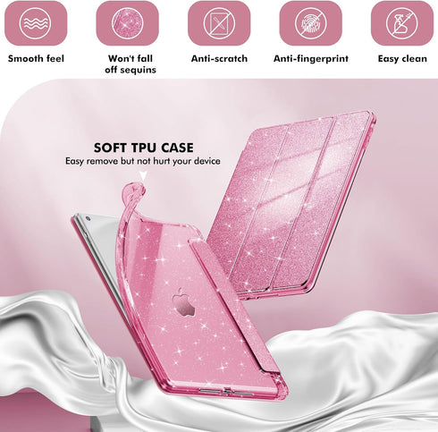INFILAND 6th/5th 9.7 Inch 2018/2017, 2 Case for iPad Generation iPad Air Cute Glitter Clear Protective Cover for Kids
