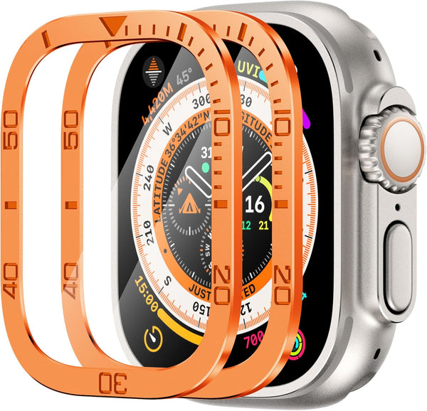 Apple Watch Ultra 2 Screen Protector 49mm - 2 Pack Tempered Glass with Titanium Alloy Frame & Waterproof Bezel Ring S2