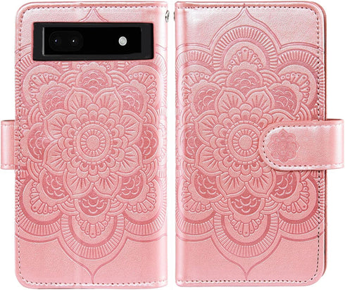 Asuwish Phone Case for Google Pixel 6A 5G 2022, Wallet Cover with Tempered Glass Screen Protector, Flower Leather Flip