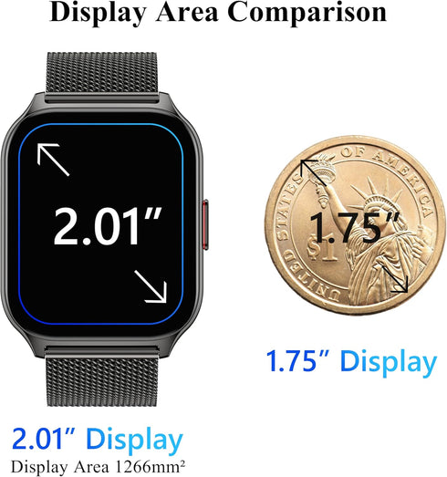 Popglory Smart Watch, 2.01'' with AI Voice Control, Answer/Make Calls, Blood Pressure/SpO2/Heart Rate Monitor, Fitness