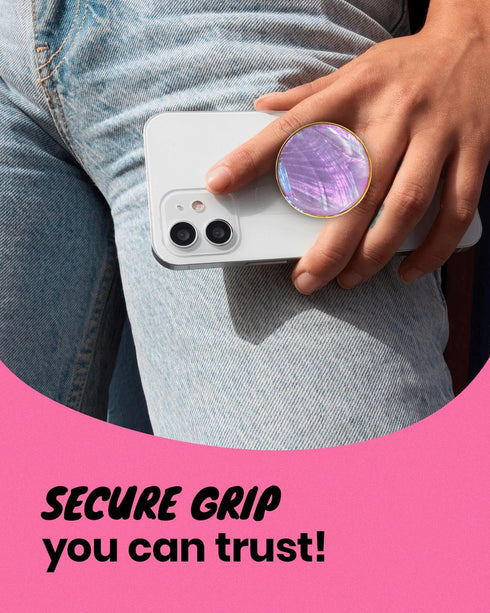 On The Grip Universal Phone Grip & Stand, Genuine Natural Gemstone/Seashell, Strong Adhesive Finger Holder, Collapsible