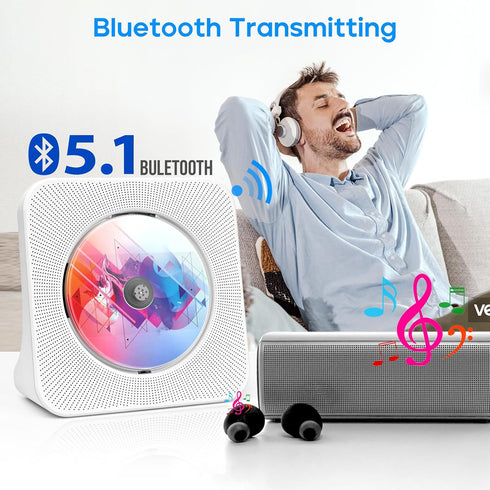 ROADOM Desktop CD Player with Bluetooth, Hi-Fi Stereo Sound, Remote Control, Supports CD/Bluetooth/FM Radio