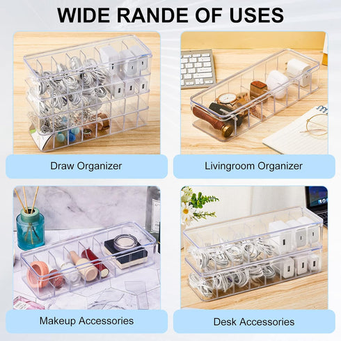 Tatuo 6 Pcs Cable Organizer Box with Wire Ties, Clear Plastic Cord Storage Box with Lid for Home Office Desk