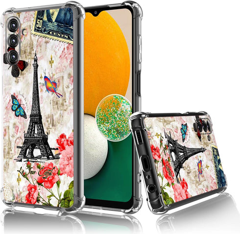 Galaxy A15 5G Case, Paris Tower Butterfly Shockproof Drop Protection TPU Full Body Protective Cover