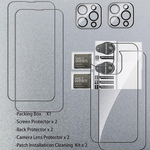 Front and Back Screen Protector for iPhone 14 Pro 6.1 inch, 2 Pcs Front + 2 Pcs Back + 2 Pcs Camera Lens Protector