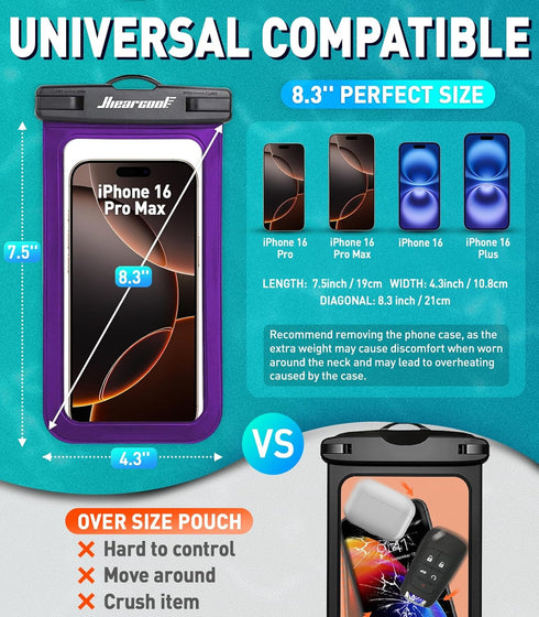 Hiearcool Universal Waterproof Phone Pouch, Dry Bag for iPhone 16 15 14 13 Pro Max, IPX8 Waterproof Case
