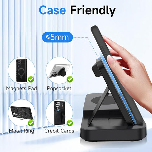 Wireless Charger for Samsung, EWUONU 5 in 1 Foldable Fast Charging Station for Galaxy S23 Ultra, S22, S21, Galaxy