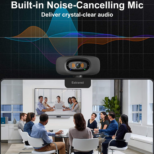 Estranst 2K Autofocus Webcam with Privacy Cover & Noise Canceling Microphone, Works with Zoom Teams YouTube Xbox
