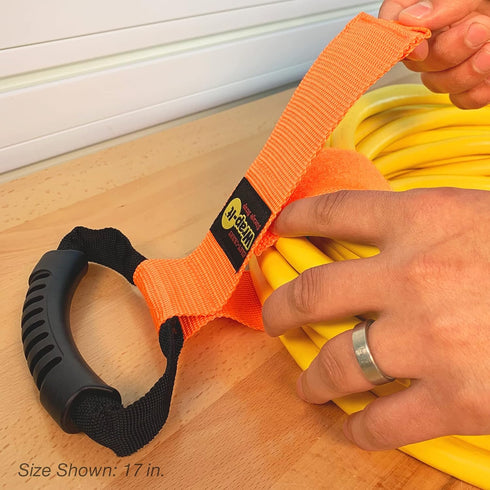 Easy-Carry Wrap-It Storage Straps - 2 Pack 22” Blaze Orange Heavy-Duty Hook and Loop Cord Carrying Strap with Handle