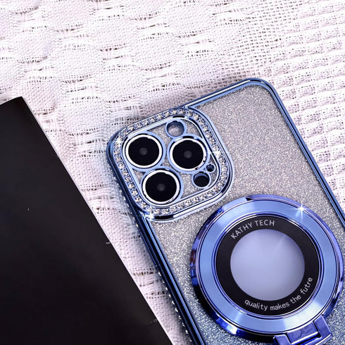 Fycyko Magnetic Case for iPhone 13 Pro Max, Blue Rhinestone Glitter, Shockproof Kickstand, Compatible with MagSafe