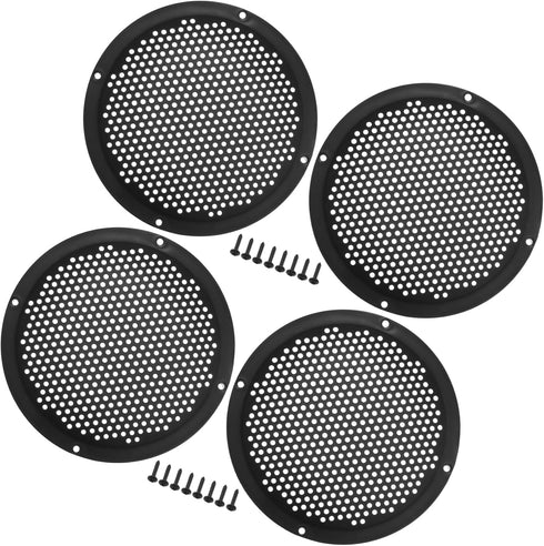 Motoforti Universal 6" Round Car Speaker Grills Cover Mesh Protector Case with Mounting Screws, ABS Black - Pack of 4
