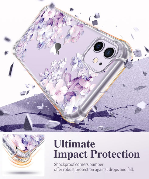 GVIEWIN Clear Soft TPU Case for iPhone 11 with Screen Protector + Camera Lens Protector, Flower Pattern 6.1"