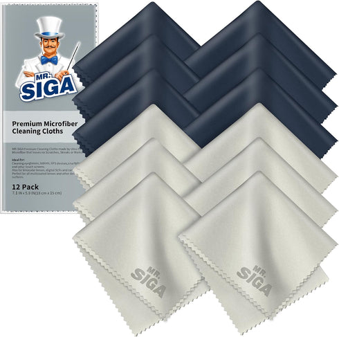 MR.SIGA Premium Microfiber Cleaning Cloths for Lens, Eyeglasses, Screens, Tablets, Glasses, 12