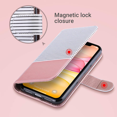 ULAK Compatible with iPhone 11 Wallet Case with Card Holder, PU Leather Flip Cover with Kickstand Magnetic Closure, TPU