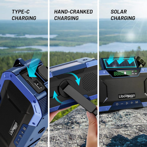 Emergency Radio Waterproof Bluetooth Speaker - Portable AM FM Radio with Flashlight and Cell Phone Charger