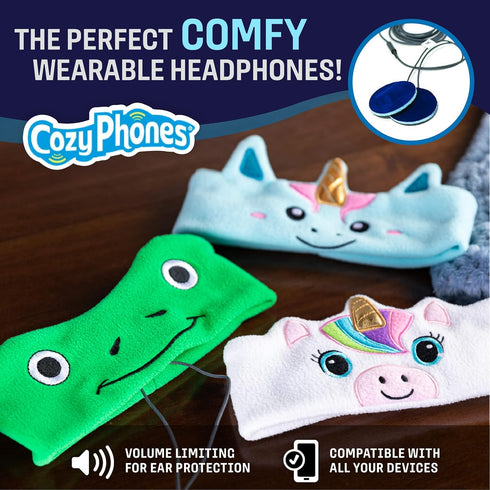 CozyPhones Over The Ear Headband Headphones - Kids Headphones Volume Limited with Thin Speakers & Super Soft Fleece Headband - Green Frog