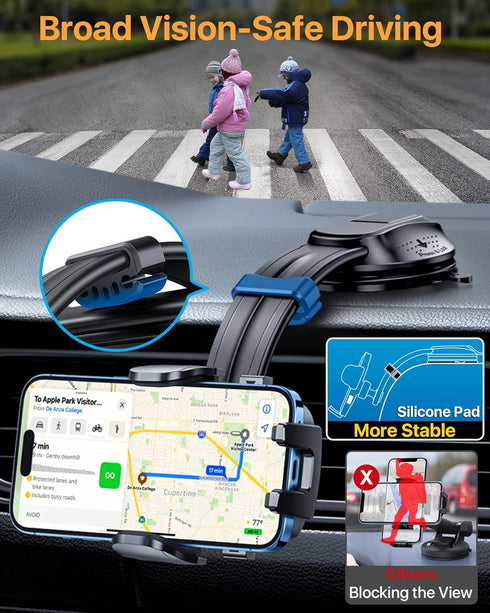 HTU 17 16 15 14 13 12 Upgraded Strongest Suction Car Phone Holder Bendable Arm, Never Block View Rotatable Cellphone
