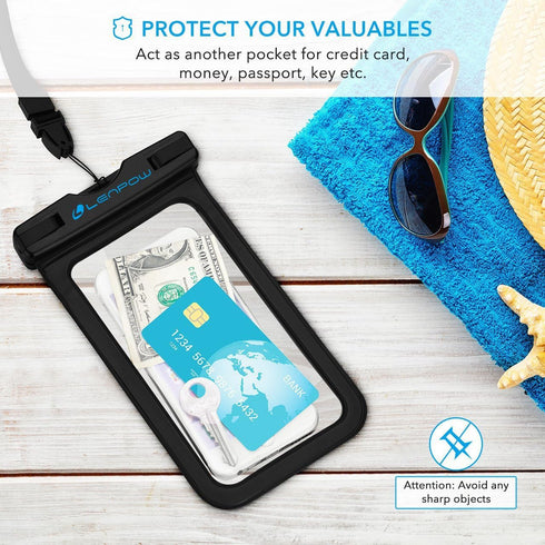 Universal Waterproof Case, 2 Pack IPX8 Phone Lanyard Dry Bag with Neck Strap for iPhone and Galaxy (up to 7.5")