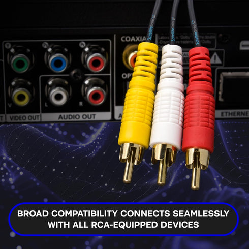 SatelliteSale 3 Male to 3 Male RCA Audio Video AV Composite Cable, Universal Wire PVC Black Cord, 3 feet