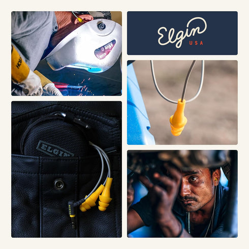 Elgin Ruckus+ Earplug Earbuds with Mic, 25 dB Noise Reduction Wired Earbuds, OSHA Compliant Hearing Protection for Work