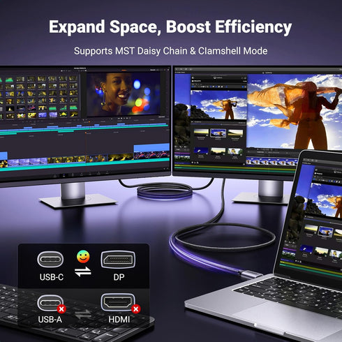 UGREEN USB C to DisplayPort 1.4 Cable, 8K@60Hz 4K@240Hz, DisplayPort to USB C Thunderbolt 4 Cord, Alu Braided,