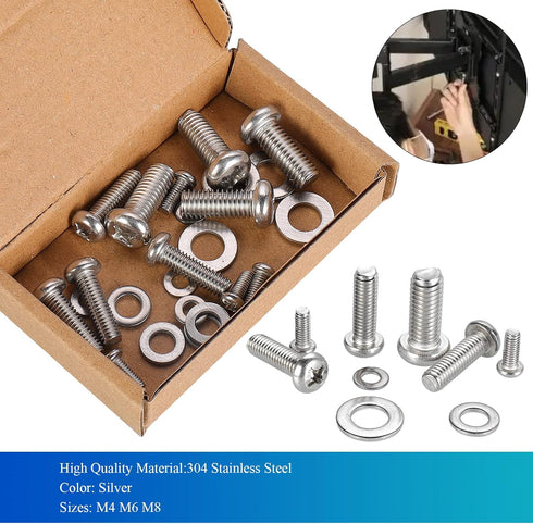 TV Mount Hardware Kit, Universal VESA Screws for TV and Monitor Mounts, 24pcs M4 M6 M8 Stainless Steel Screws