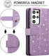 UEEBAI Wallet Case for Samsung Galaxy S21 Ultra 5G, Retro 9 Card Holder Slots, Zipper Pocket, Glitter Purple