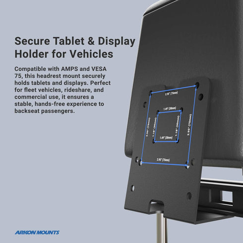 ARKON 2-Post 4-Hole 75 Mounts Taxi Headrest Mount for Tablet, Mobile Printer, or Payment Terminal, Heavy Duty Metal