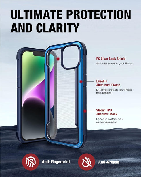 RAPTIC Shield Case for iPhone 14 Plus, Shockproof Clear Case, Military Grade 10ft Drop Tested, Durable Aluminum Frame,
