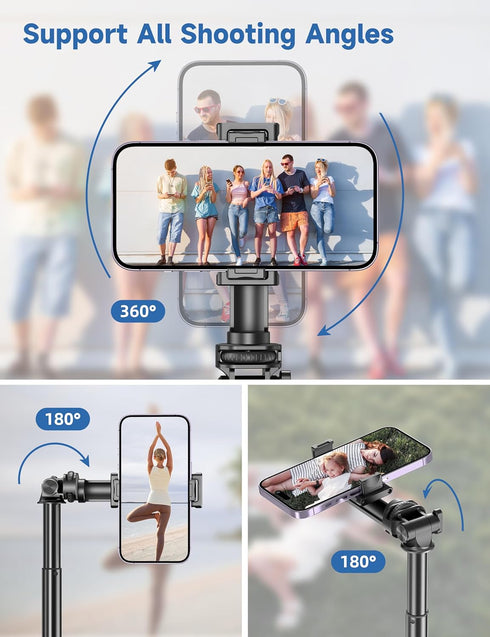 SelfieShow 75" 360 Phone Tripod, Selfie Stick with Remote and Phone Holder, Extendable Tripod for iPhone, Aluminum