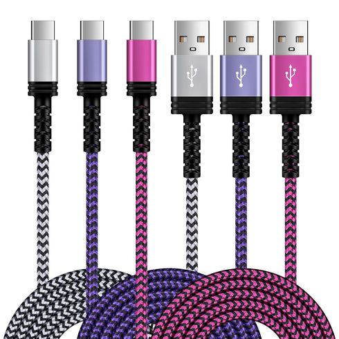 USB A to USB C Cord 6FT/3Pack for Samsung Galaxy S24 Ultra/S23/A15 5G, Fast Charging Cable for iPhone 15 Pro