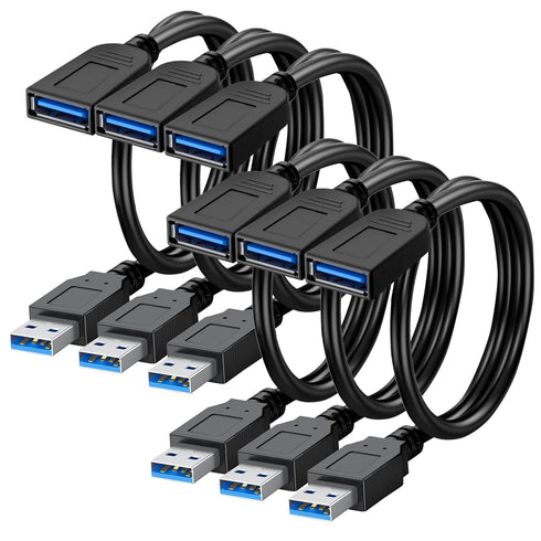 SaiTech IT 6 Pack Short Length 1 Feet USB 3.0 Extension Cable,