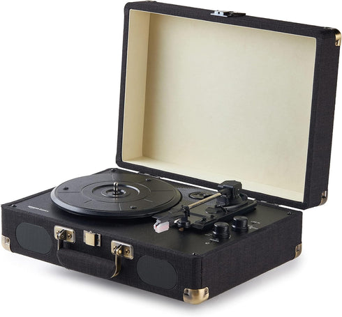 Amazon Basics Portable Suitcase Vinyl Turntable Record Player with Built-in Stereo Speakers, Belt Drive,