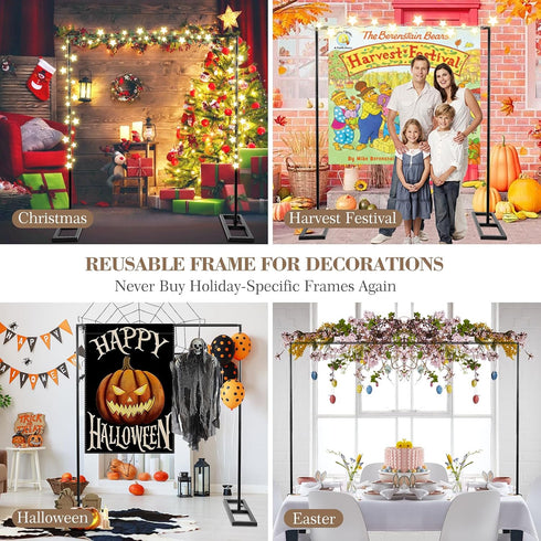 8.2FT 2 Balloon Arch Stand, Square Wedding Arch Frame, Metal Black Heavy Duty Backdrop Adjustable Stand, Extra Clamps