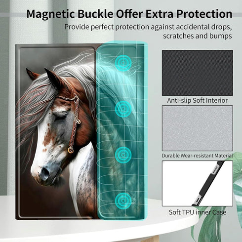 Horse Keyboard Case for iPad 10th Generation 10.9 Inch 2022, Slim Stand Protective Cover with Detachable Bluetooth