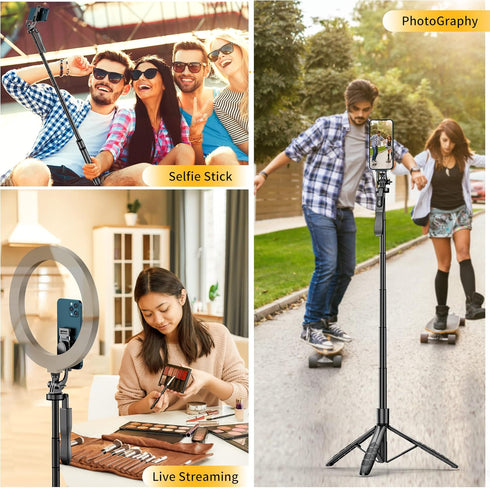 61" Selfie Stick Tripod, All in One Extendable Phone Tripod Stand with Wireless Remote for iPhone and Android
