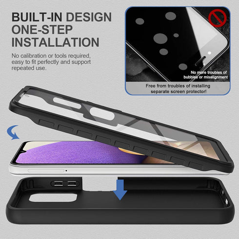 for Samsung Galaxy A32 5G Case with Built-in Screen Protector, Shockproof Cover Case, Rugged PC & Soft TPU (Black)