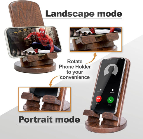 TESLYAR Wood Cell Phone Stand Elegant Phone Holder for Nightstand & Desk | Portable Office Gift for Men, Dad & Husband