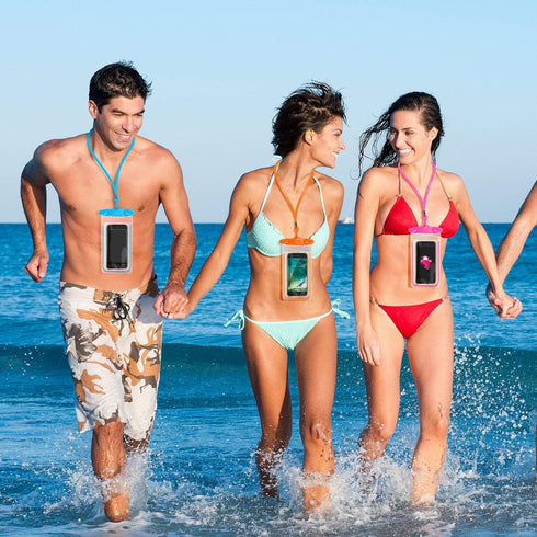 Universal Waterproof Phone Pouch, 4 Pack Lanyard Case for iPhone 15 14 13 12 Pro Max, Beach Essentials