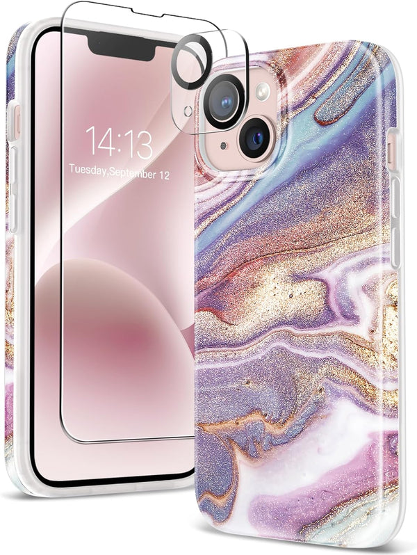 GVIEWIN Marble Case for iPhone 13, with Screen Protector & Camera Lens Protector, 10FT Military Grade Drop Protection