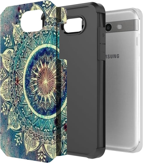 Rosebono Dual Layer Shockproof Hard Cover Graphic Case for Galaxy J7, Green Mandala