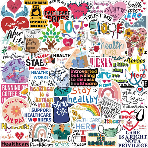 Cetagi 50 Pcs Health Care Stickers Doctor Nurse Sticker Medical Science Equipment Waterproof PVC Decal Human Body