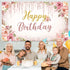 Happy Birthday Backdrop Decorations for Women, Rose Gold Floral Glitters Banner Party Supplies for Girls Boys