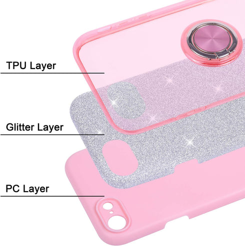 Wisdompro Case for iPhone SE 2022/2020, for iPhone 8, for iPhone 7, Cute Glitter Bling Sparkly Case with Ring Stand,