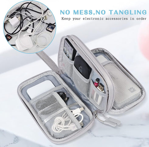 FYY Travel Electronic Cable Organizer Bag - Portable Waterproof Double Layers Storage for Cable, Cord, Charger, Grey
