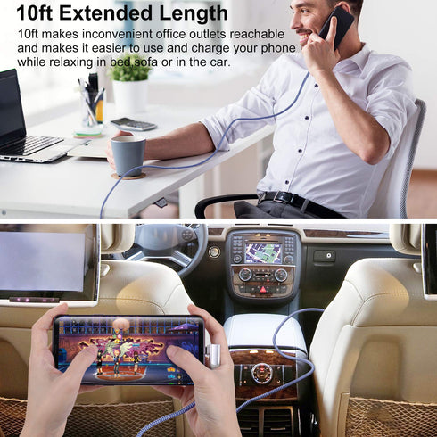 Pofesun USB C Cable Fast Charging 3-Pack 10ft Nylon Braided Right Angle USB A to USB C Charger for Samsung Galaxy