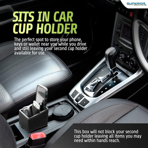 Car Phone Holder & Key Storage Expander for Cupholder, Universal Size Phone Mount for Car, Elegant Design
